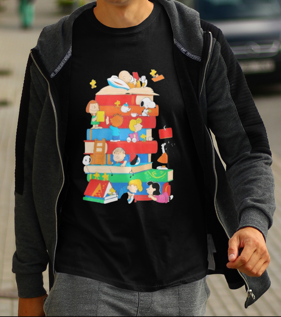 Snoopy Friends Peanuts Book Stack Reading Adventure T-Shirt