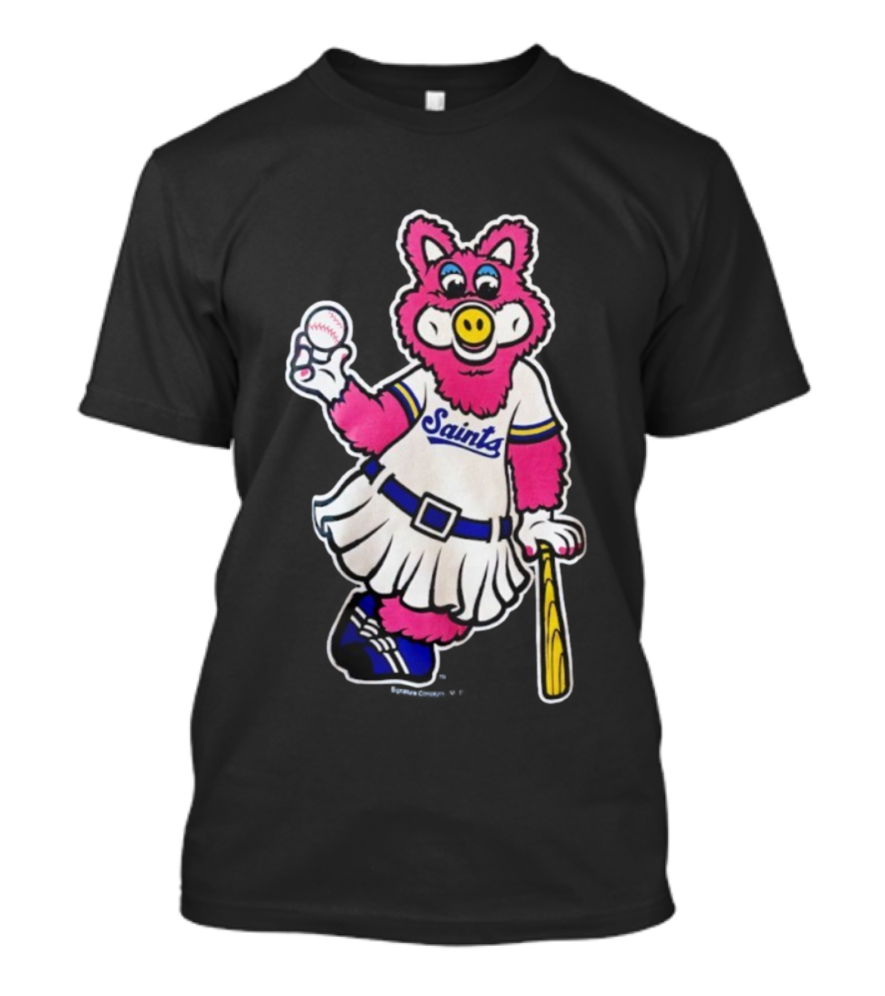 Saints Mudonna Mascot Baseball Pig Character T-Shirt