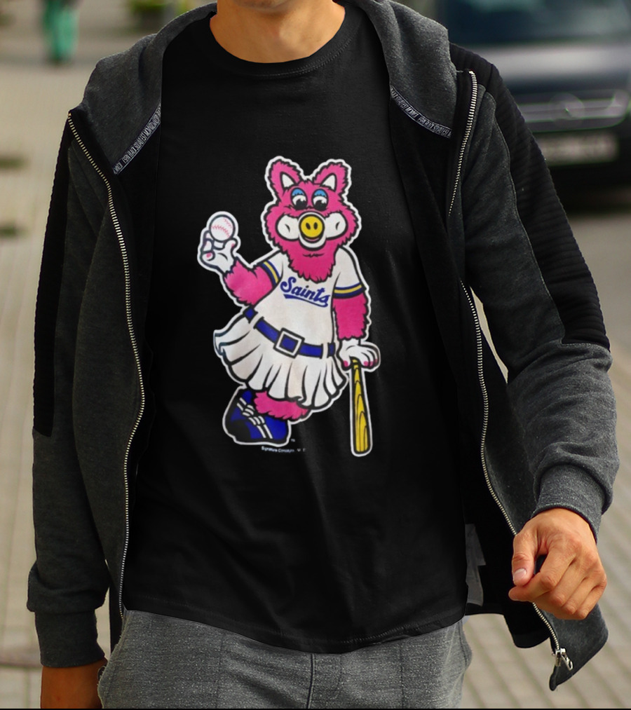 Saints Mudonna Mascot Baseball Pig Character T-Shirt