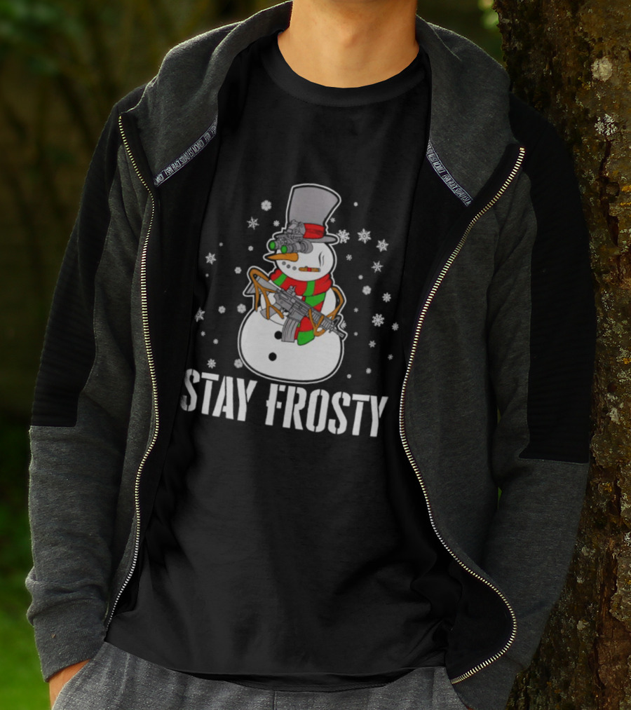 Stay Frosty Snowman Christmas Humor Gun Snowflakes T-Shirt