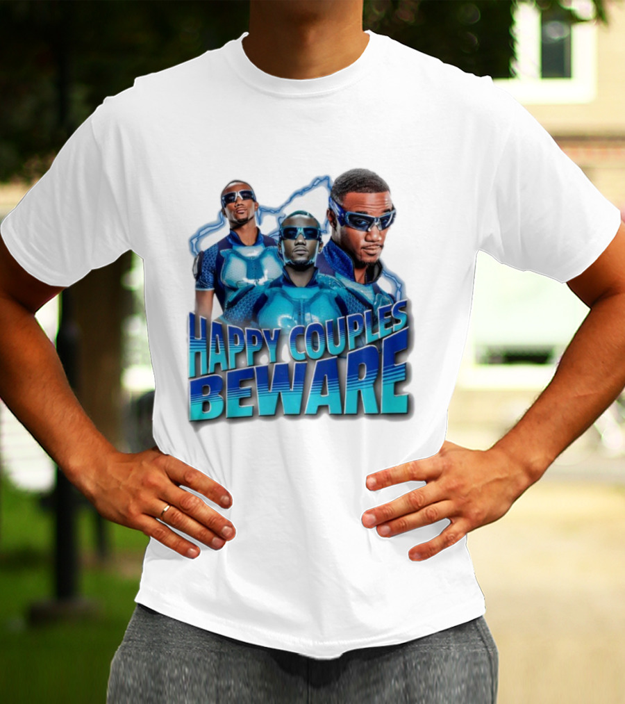 Happy Couples Beware Blue Outfits And Sunglasses Trio T-Shirt