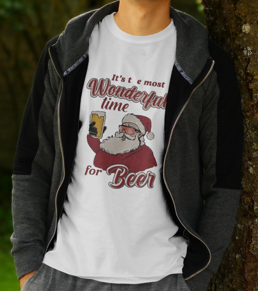 It's The Most Wonderful Time For Beer Christmas Santa T-Shirt