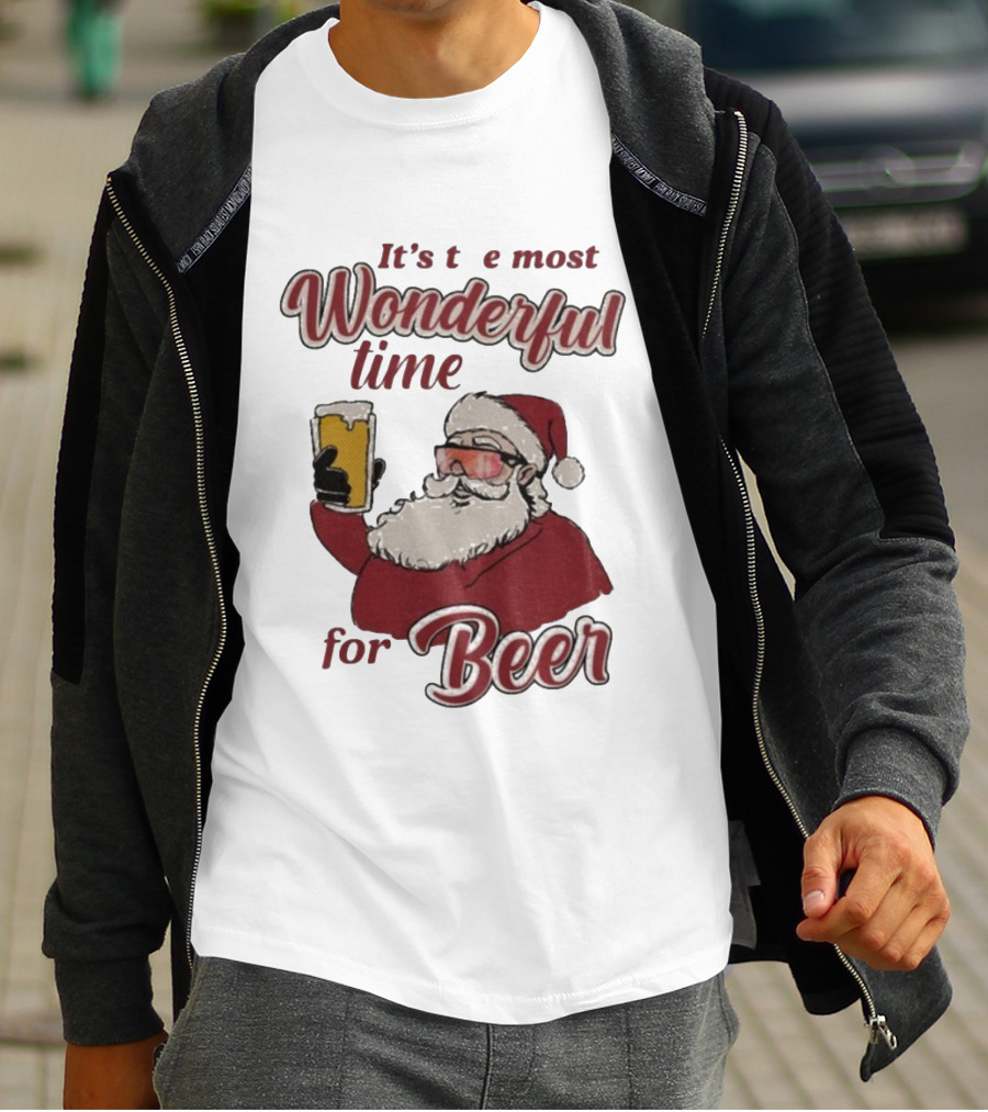 It's The Most Wonderful Time For Beer Christmas Santa T-Shirt