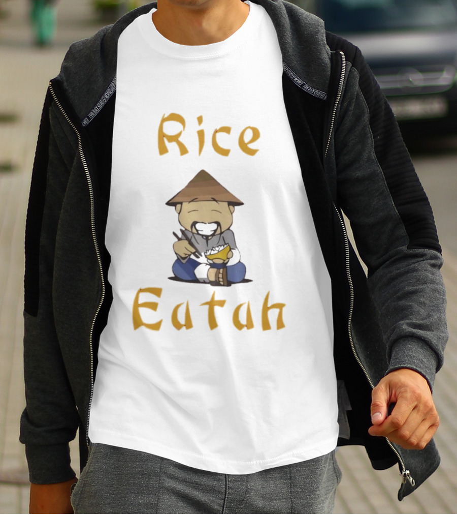 Rice Eatah Character With Straw Hat And Bowl T-Shirt