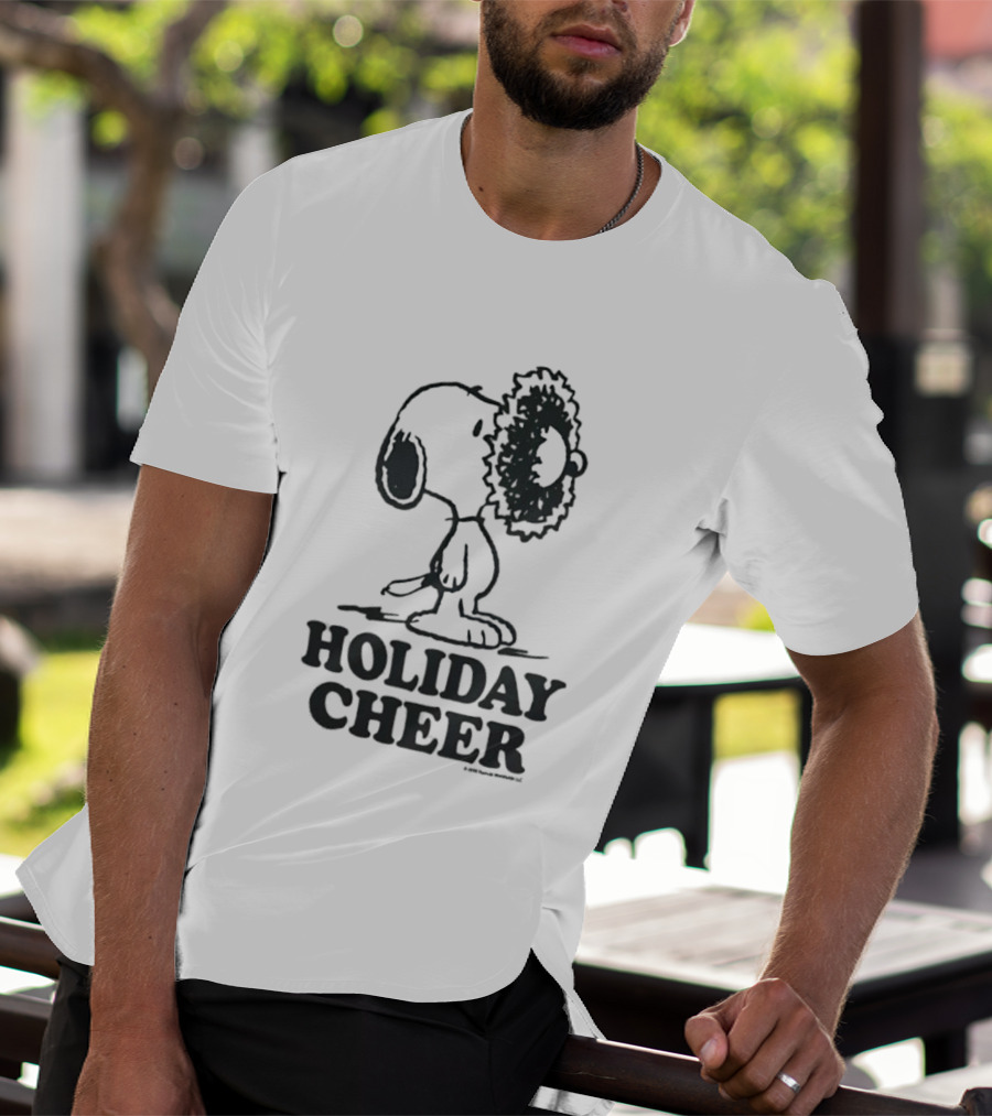 Snoopy Christmas Wreath HOLIDAY CHEER Peanuts Holiday T-Shirt