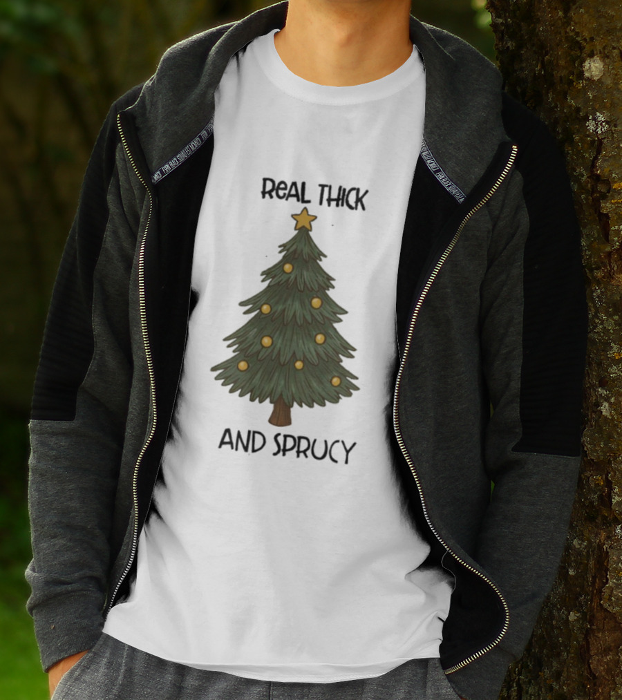 Real Thick And Sprucy Christmas Tree With Star And Ornaments T-Shirt