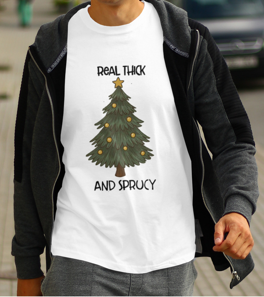 Real Thick And Sprucy Christmas Tree With Star And Ornaments T-Shirt