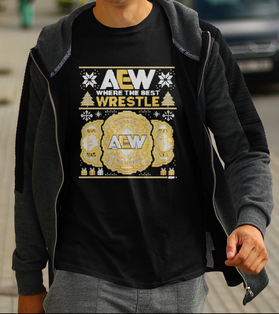 AEW Where The Best Wrestle Championship Holiday Christmas T-Shirt