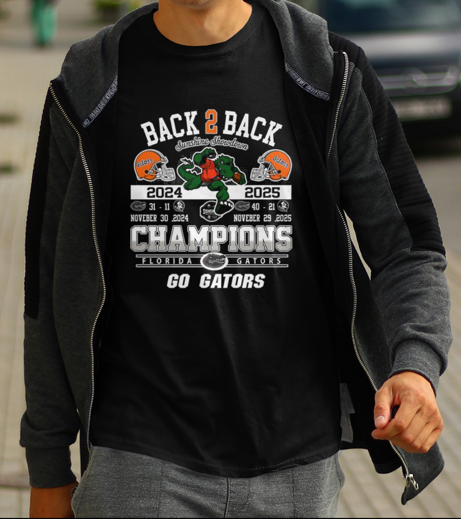 Back 2 Back Champions Florida Gators 2025 Go Gators T-Shirt