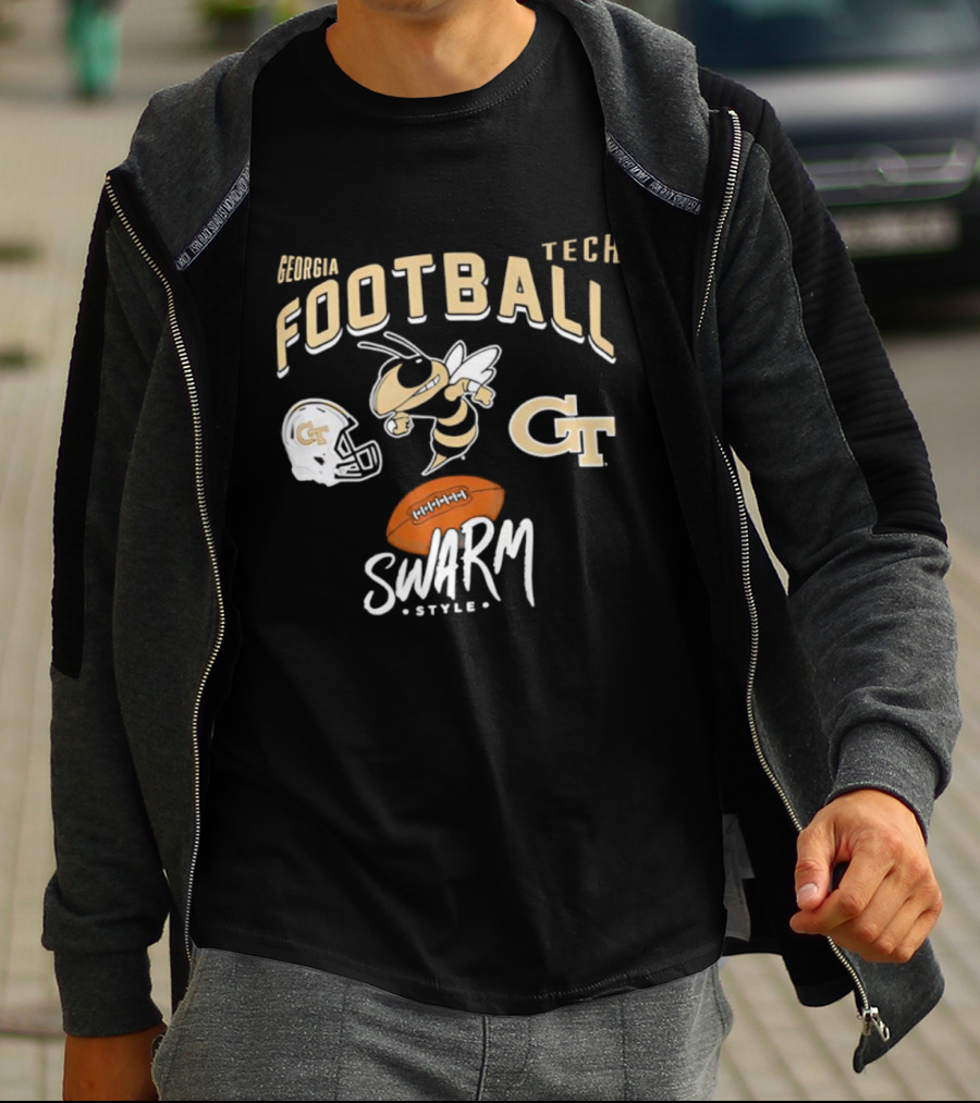 Georgia Tech Football GT Helmet Buzz Swarm Style T-Shirt