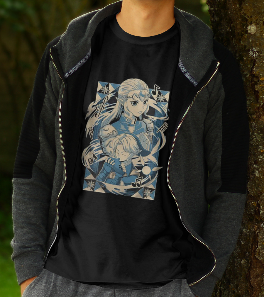 Link Zelda Ocarina Of Time Musical Art Nouveau Style T-Shirt