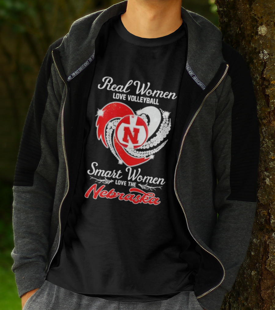 Real Women Love Volleyball Smart Women Love The Nebraska N Heart T-Shirt