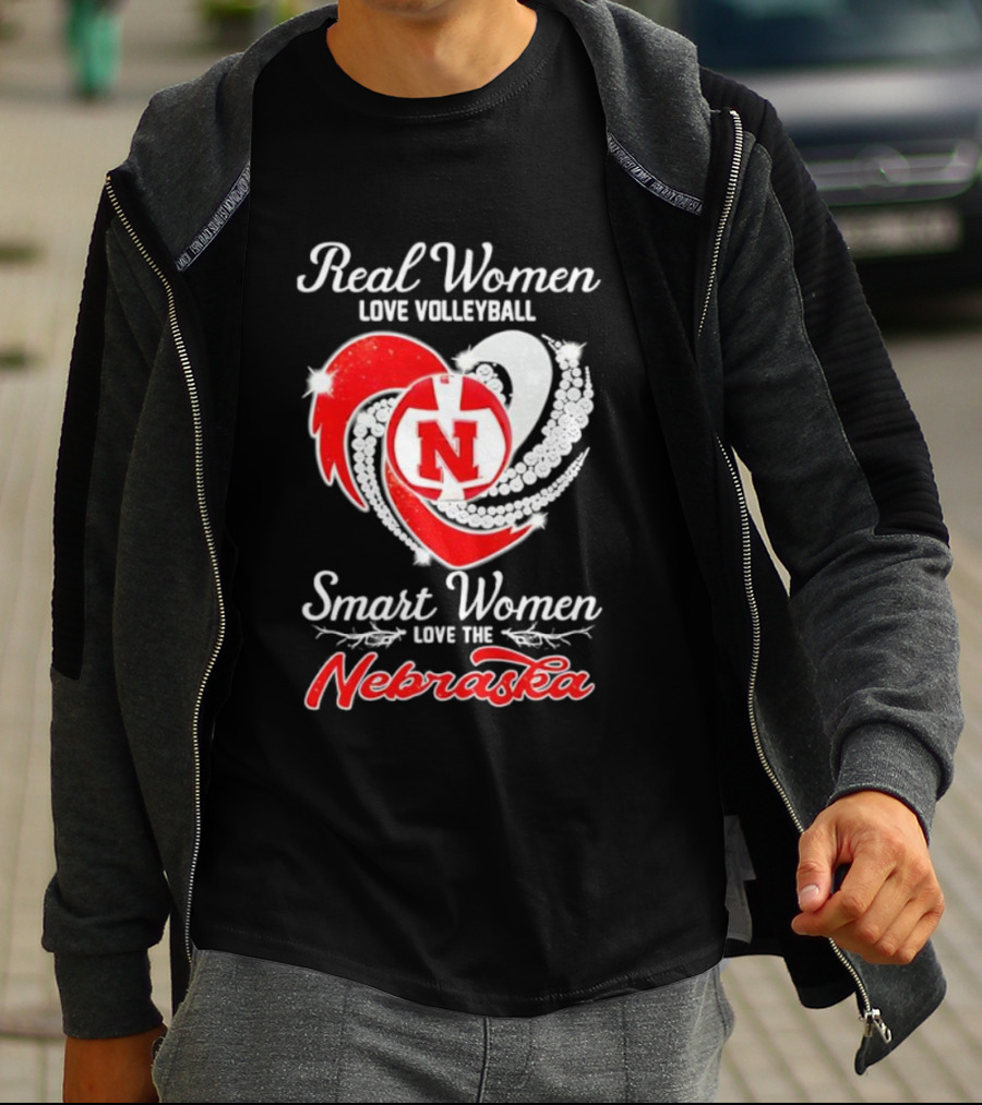 Real Women Love Volleyball Smart Women Love The Nebraska N Heart T-Shirt