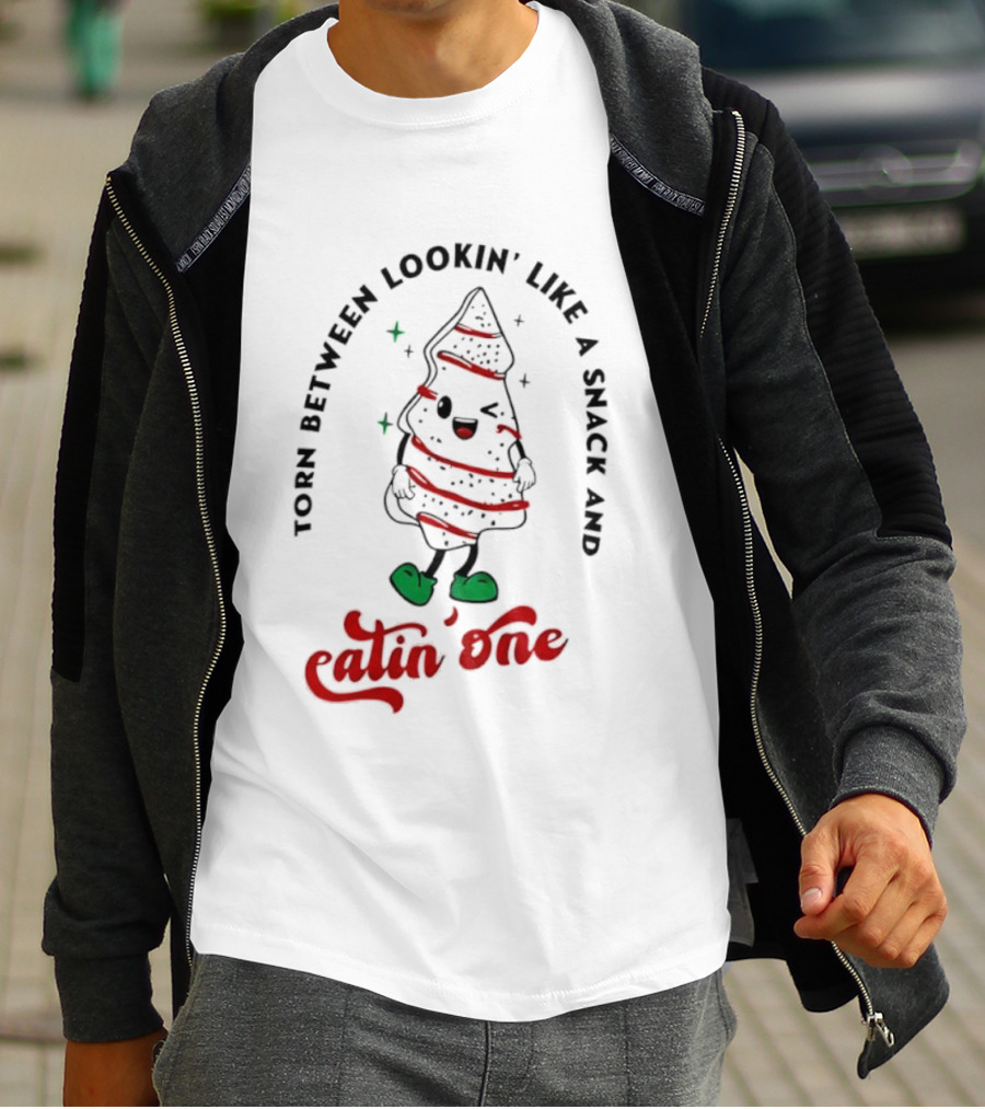 Torn Between Lookin’ Like A Snack And Eatin’ One Christmas Tree Green Shoes Red Stripes T-Shirt