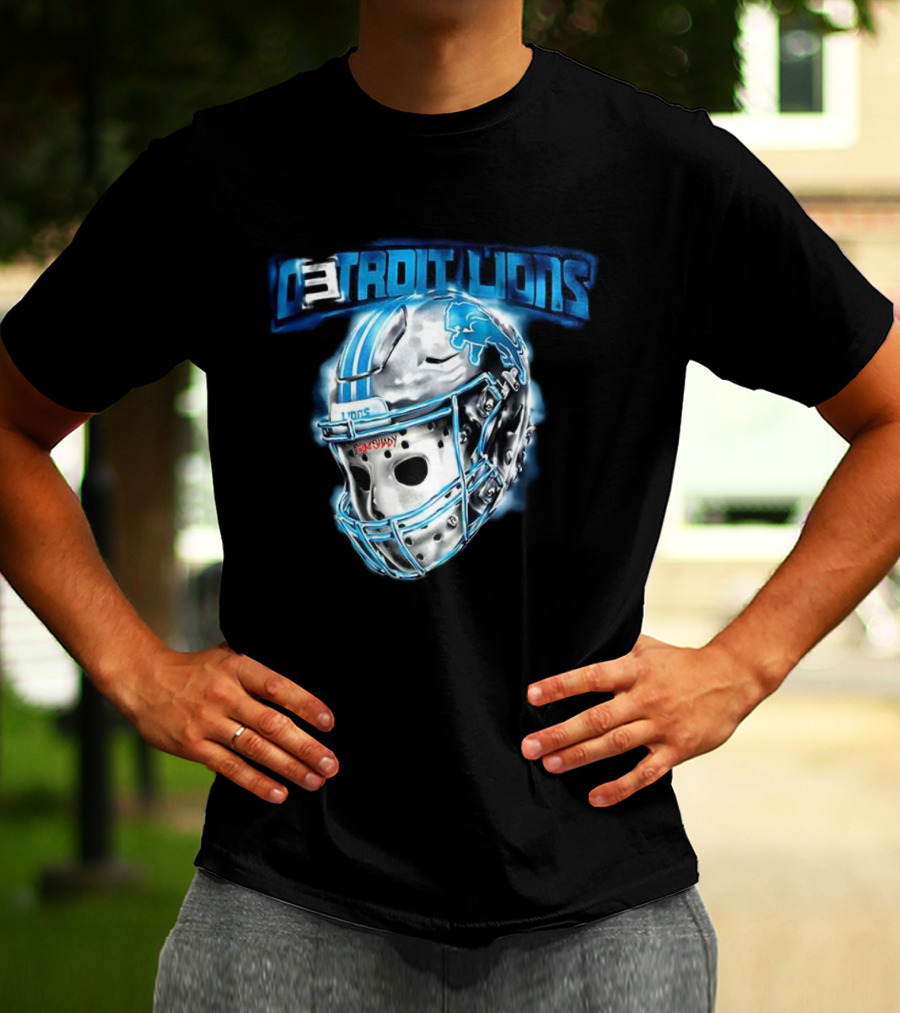 Detroit Lions NFL Detroit Lions Helmet Jason Voorhees Mask T-Shirt