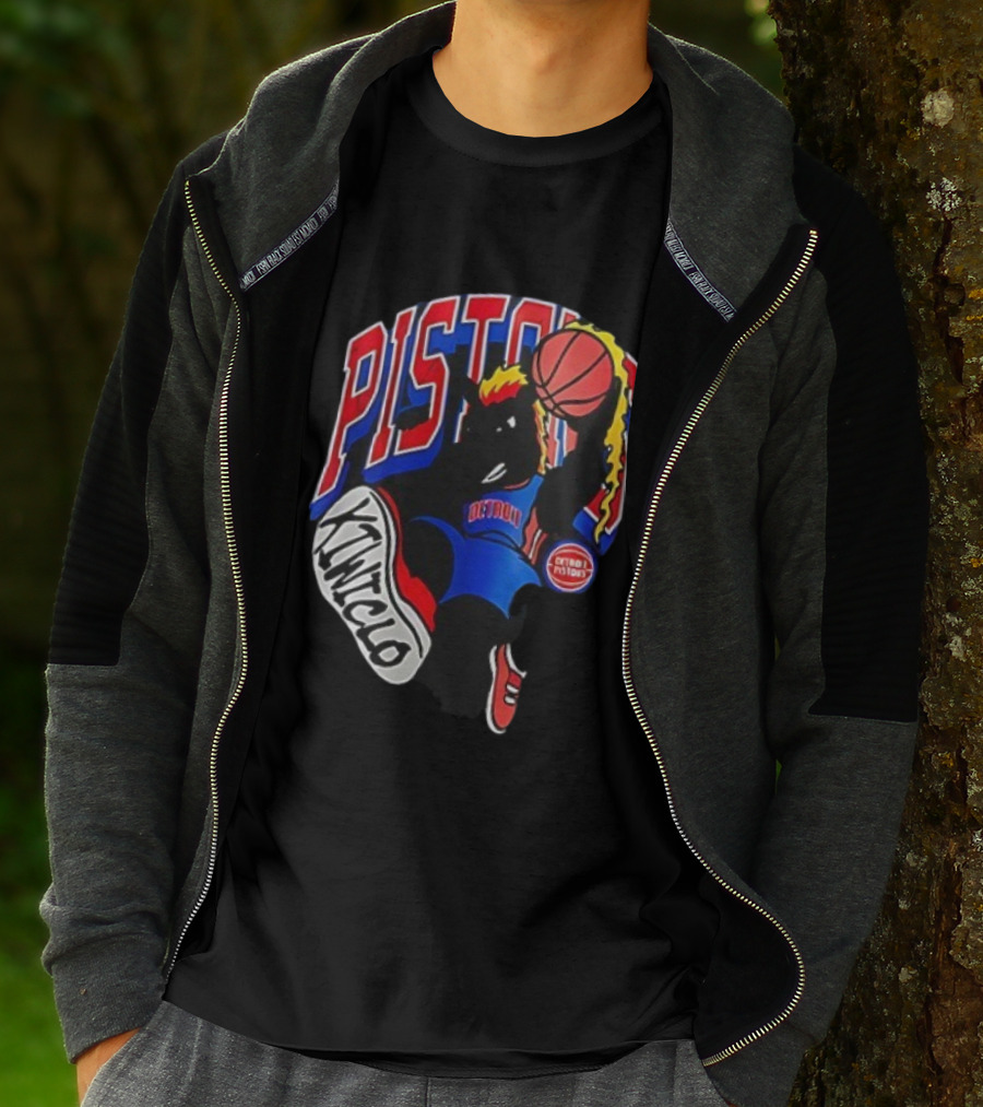 Detroit Pistons Hooper Basketball Cartoon Character Design Kwikclo Brand T-Shirt
