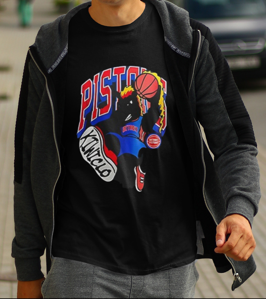 Detroit Pistons Hooper Basketball Cartoon Character Design Kwikclo Brand T-Shirt