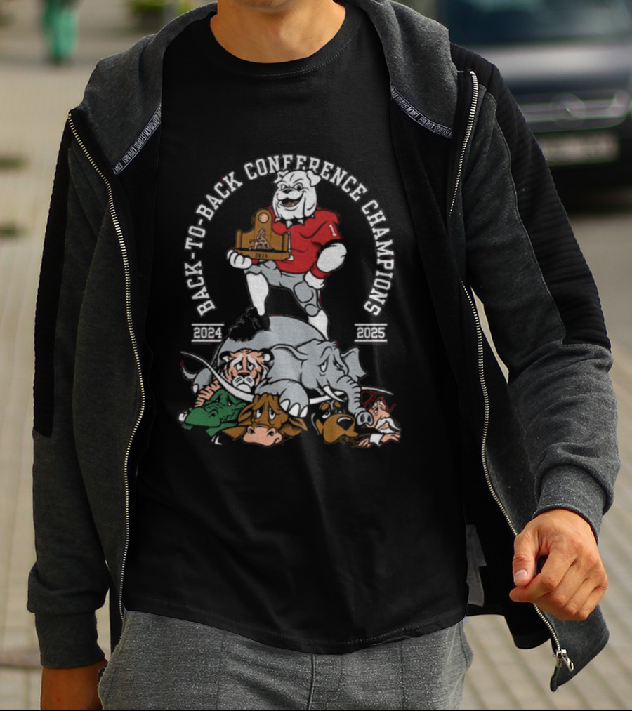 Georgia Bulldogs Back To Back Conference Champions Mascot Trophy Celebration T-Shirt