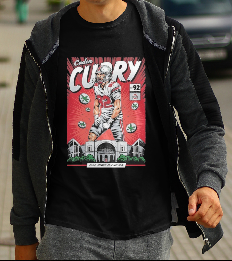 Caden Curry Ohio State Buckeyes #92 Comic Style Football Player Scene T-Shirt