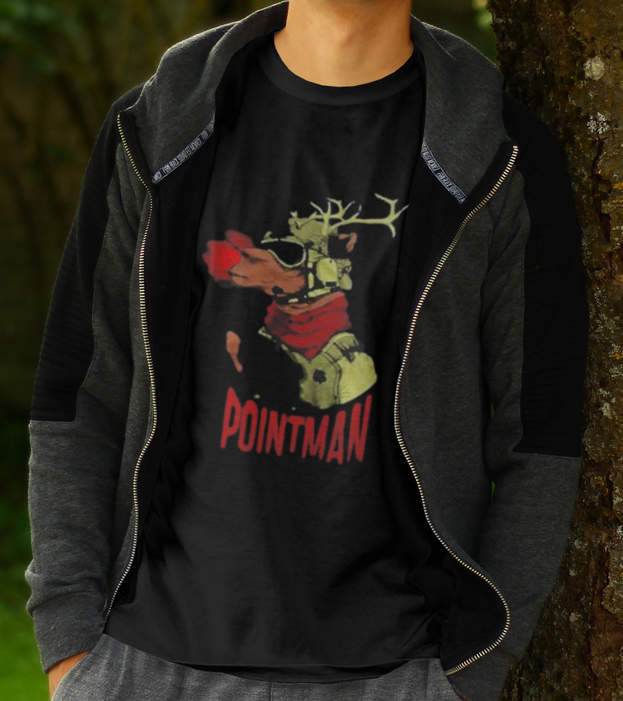 Pointman Christmas Reindeer Dog With Red Nose And Scarf T-Shirt