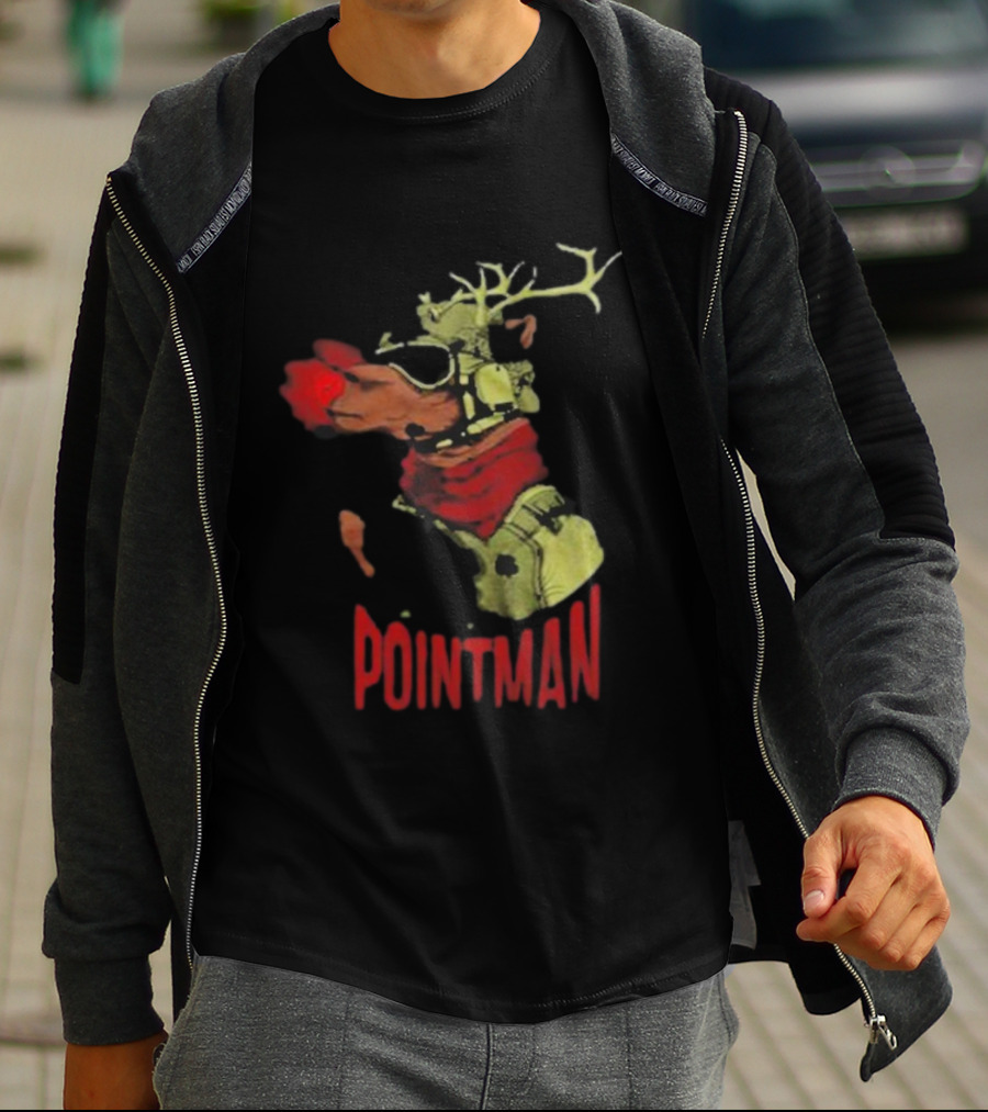 Pointman Christmas Reindeer Dog With Red Nose And Scarf T-Shirt