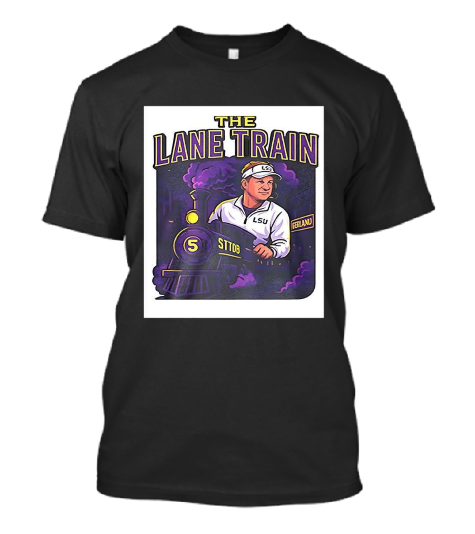 The Lane Train LSU Football Coach Cartoon Train Graphic T-Shirt