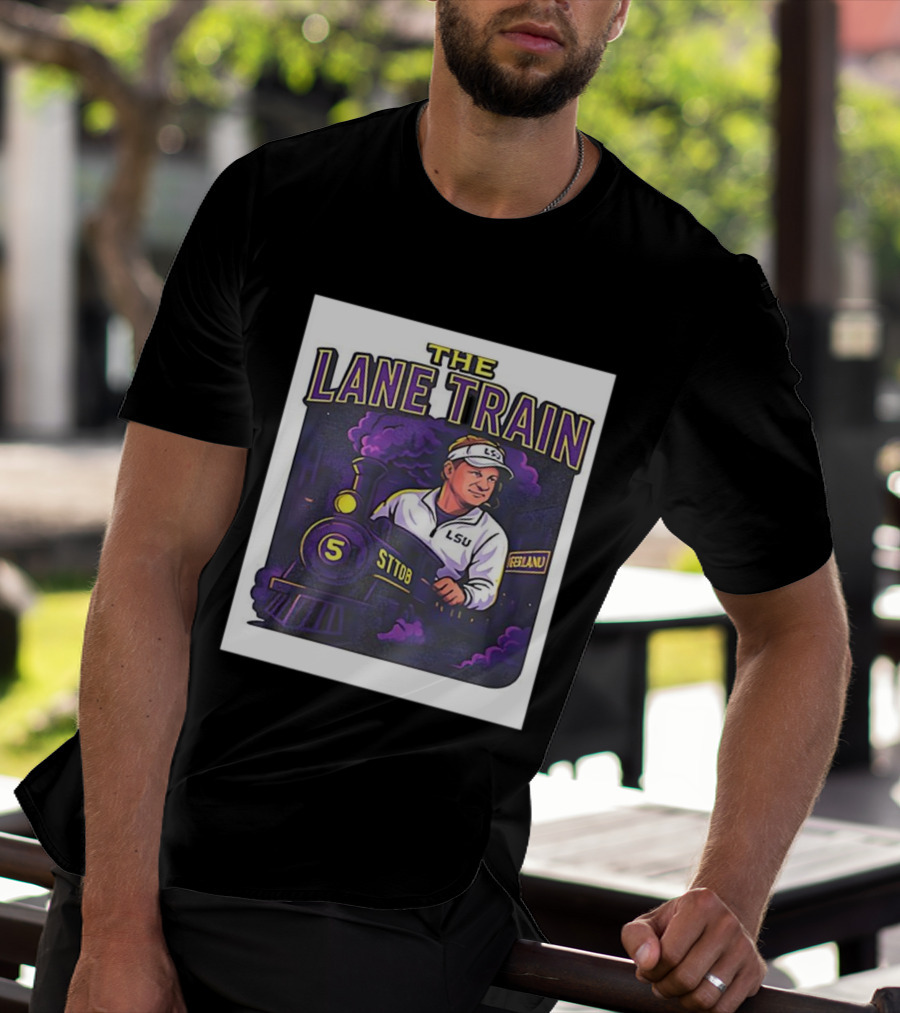 The Lane Train LSU Football Coach Cartoon Train Graphic T-Shirt