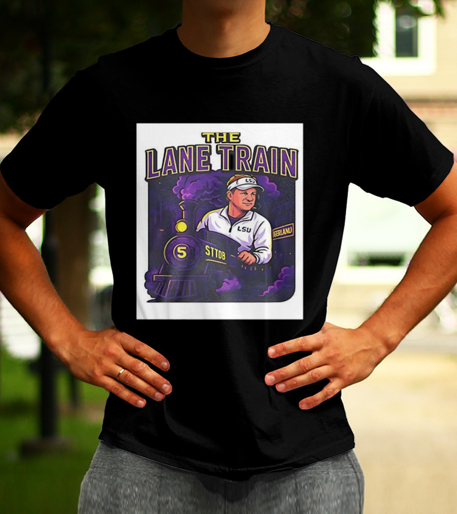 The Lane Train LSU Football Coach Cartoon Train Graphic T-Shirt