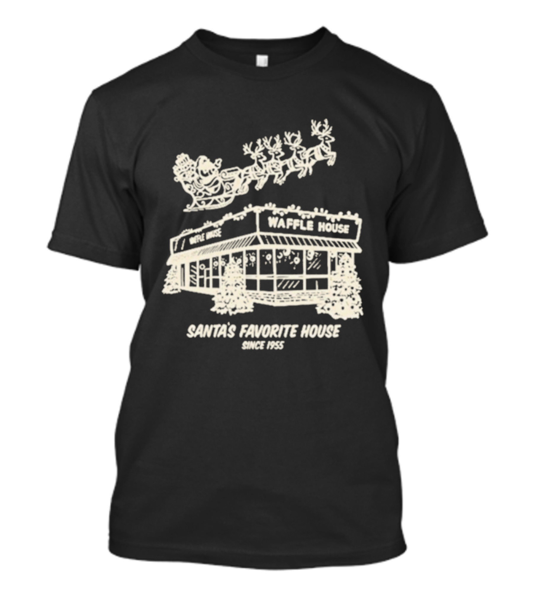 Waffle House Santa’s Favorite House Since 1955 Christmas Santa Sleigh Reindeer T-Shirt