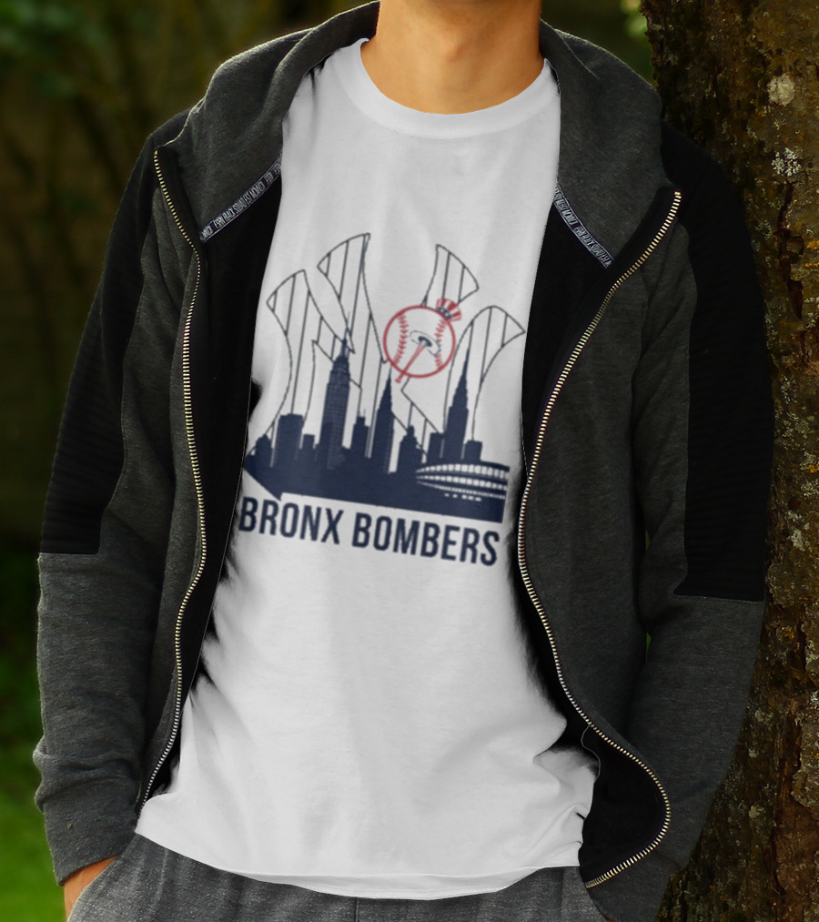 New York Yankees Bronx Bombers Skyline Classic Yankees Bat And Hat Icon T-Shirt