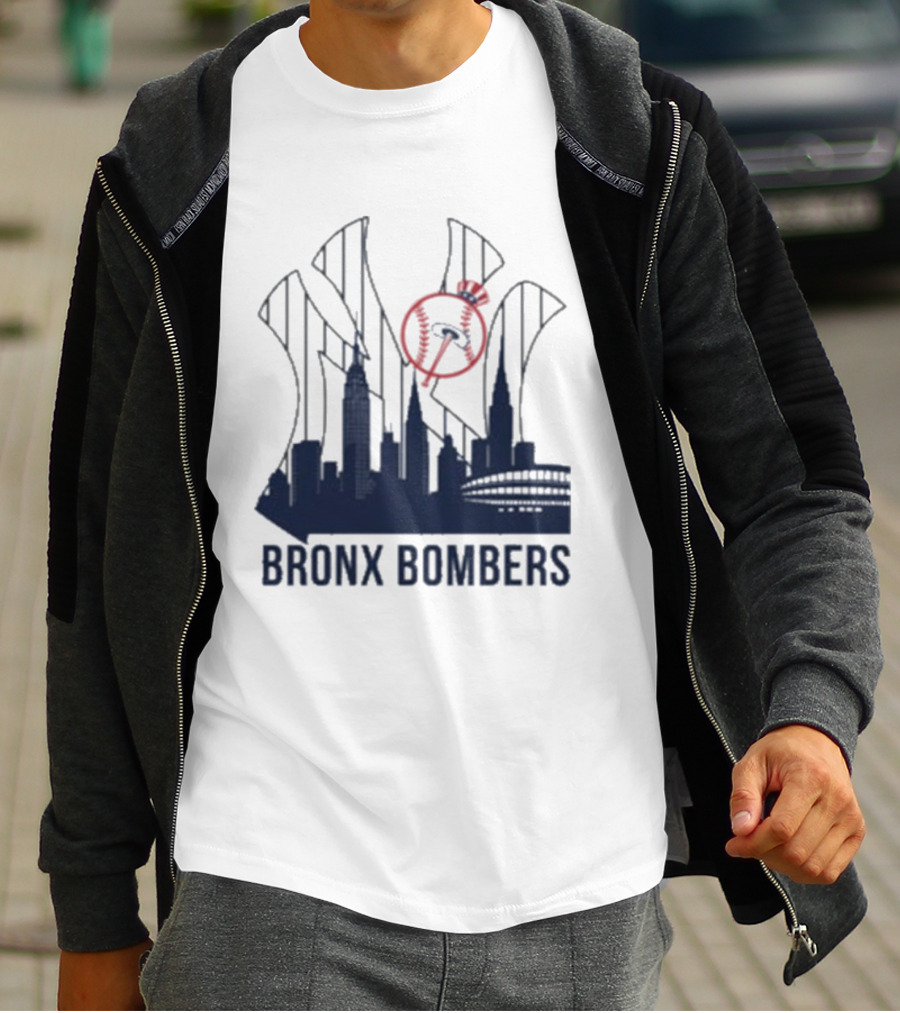 New York Yankees Bronx Bombers Skyline Classic Yankees Bat And Hat Icon T-Shirt
