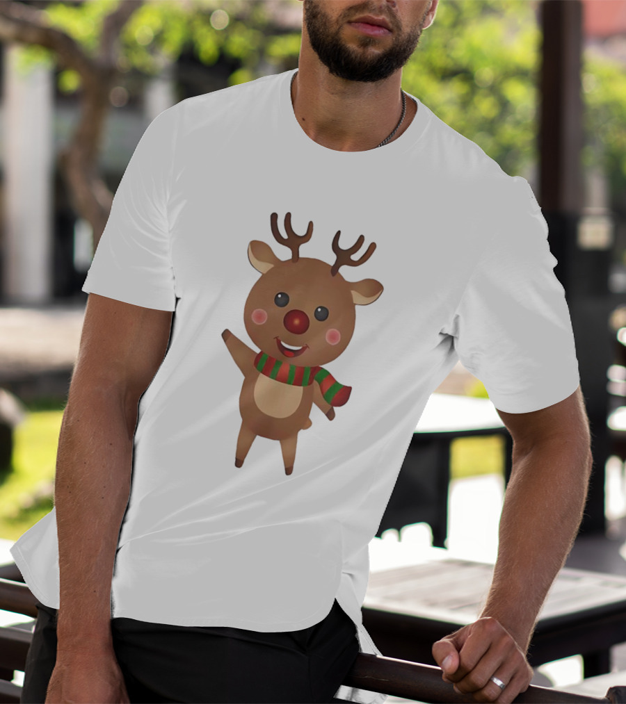 Rudolph Reindeer Christmas Cute Cartoon Scarf T-Shirt