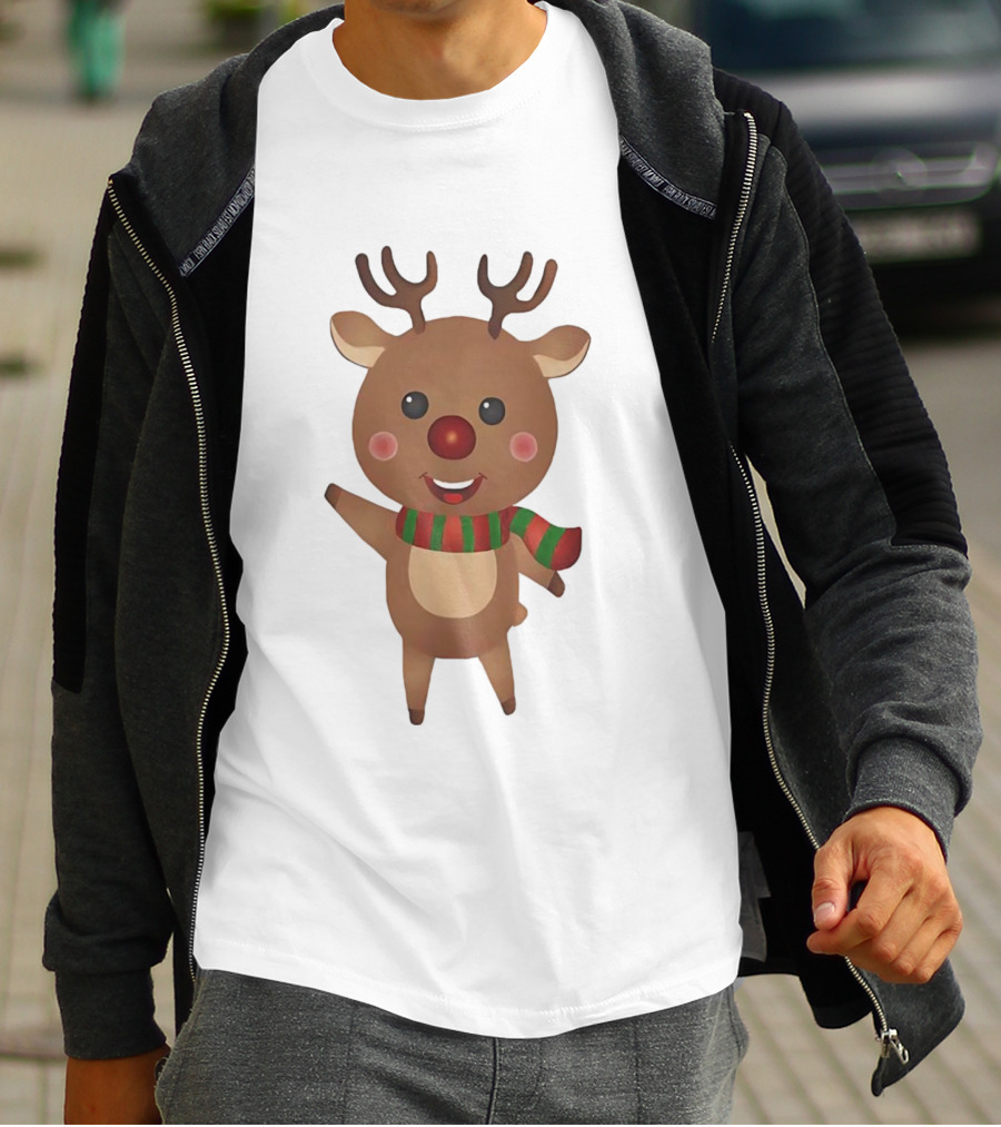 Rudolph Reindeer Christmas Cute Cartoon Scarf T-Shirt