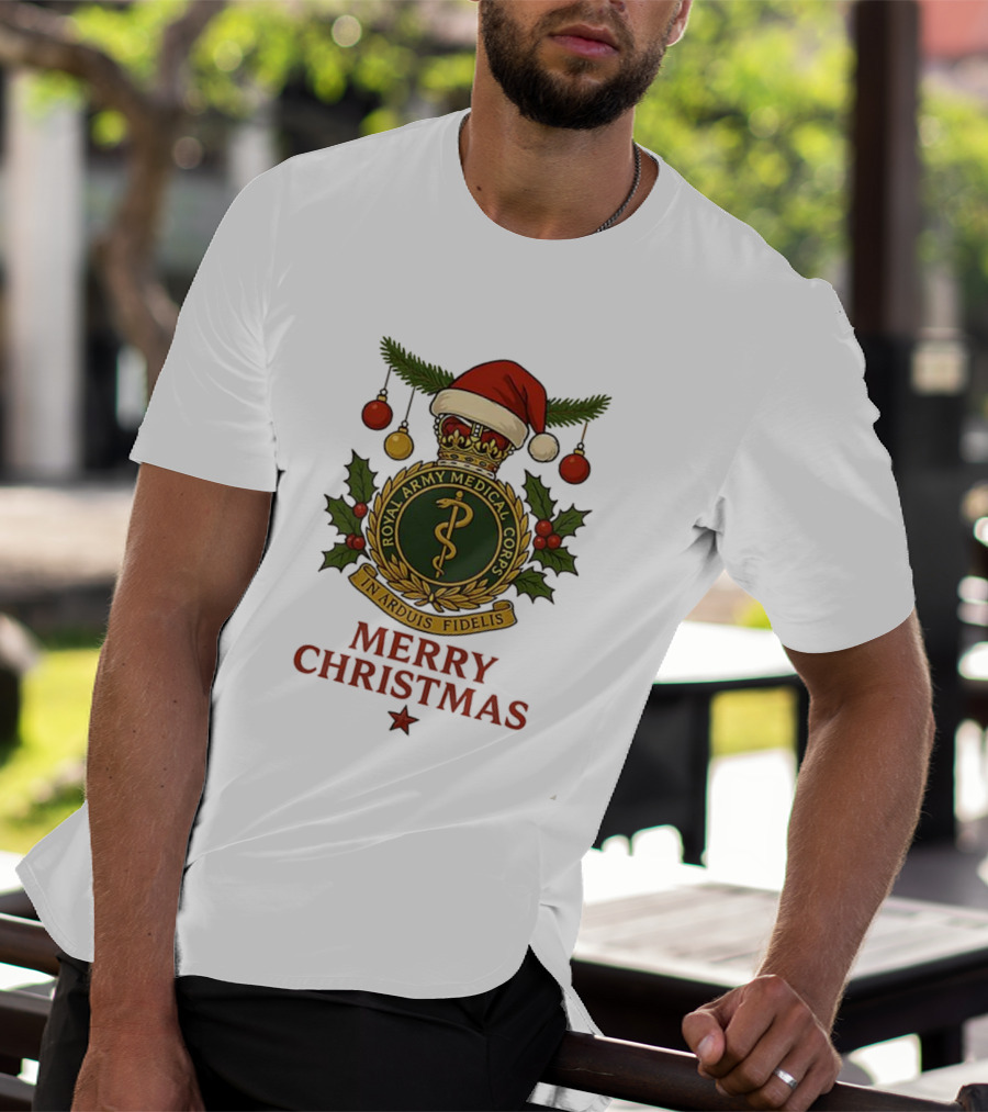 Royal Army Medical Corps In Arduis Fidelis Merry Christmas Santa Hat Holiday Theme T-Shirt