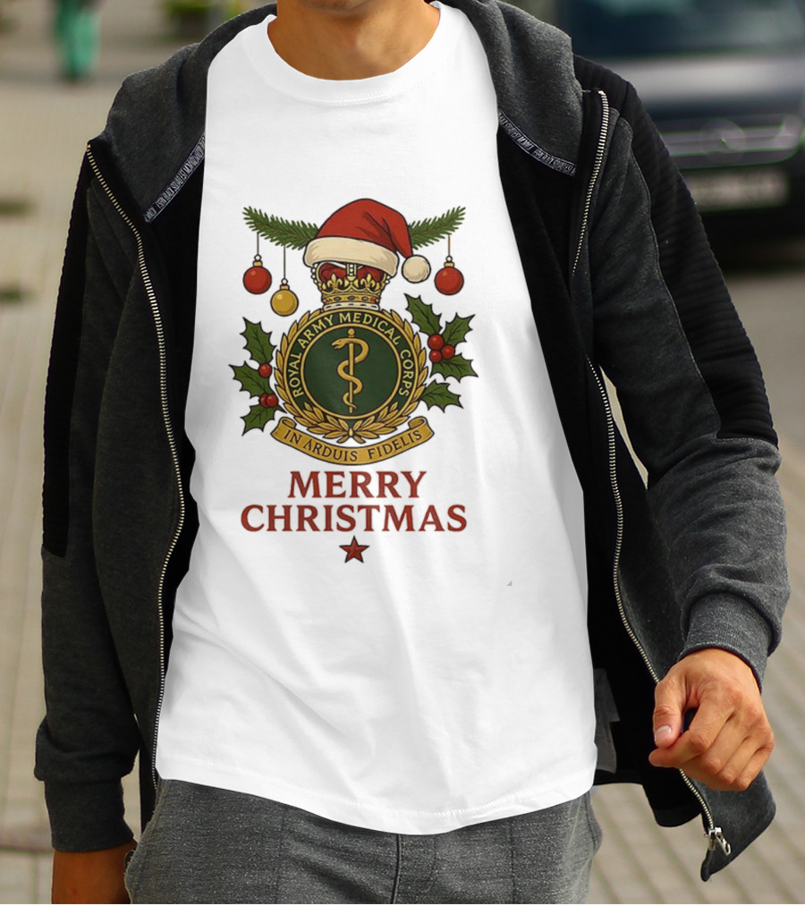 Royal Army Medical Corps In Arduis Fidelis Merry Christmas Santa Hat Holiday Theme T-Shirt