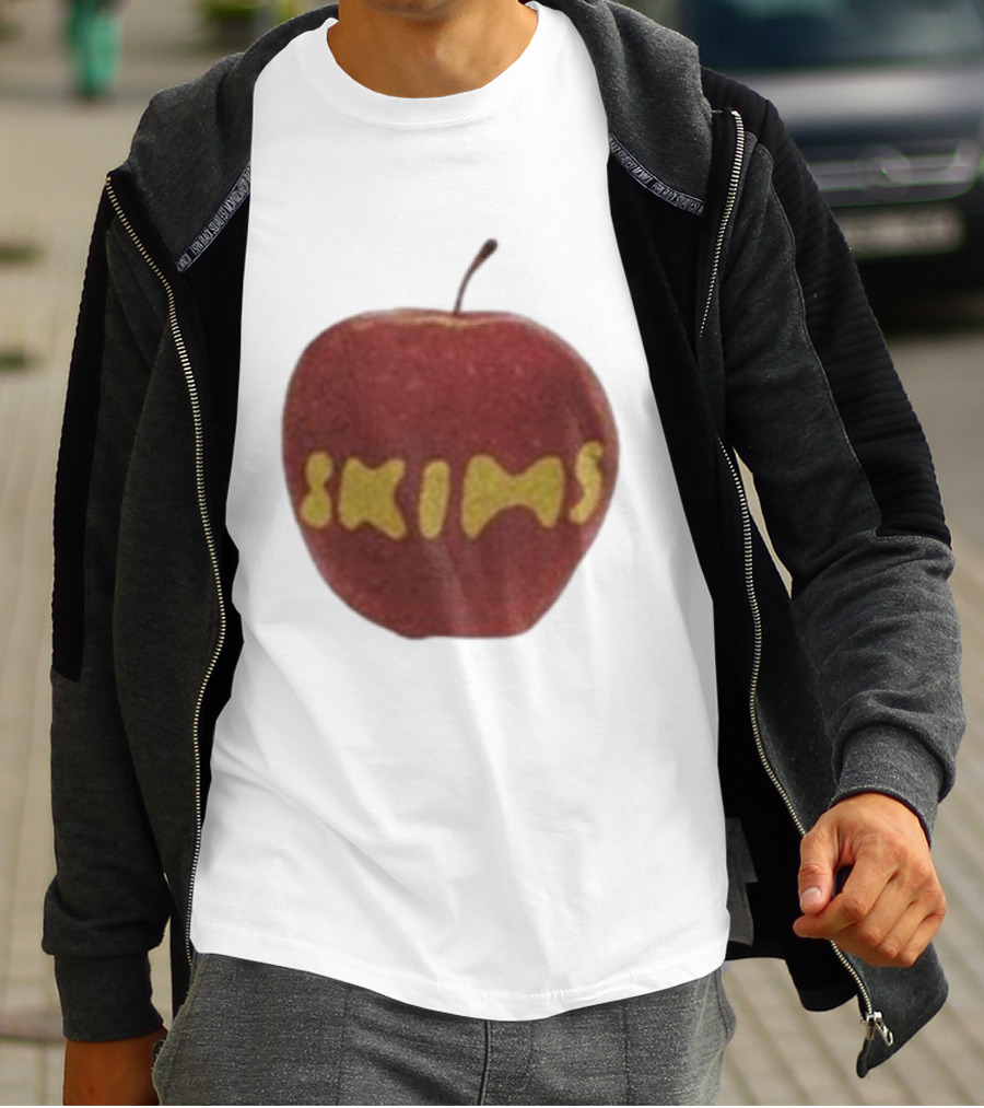 Skims Apple Bold Yellow Text On Red Apple T-Shirt