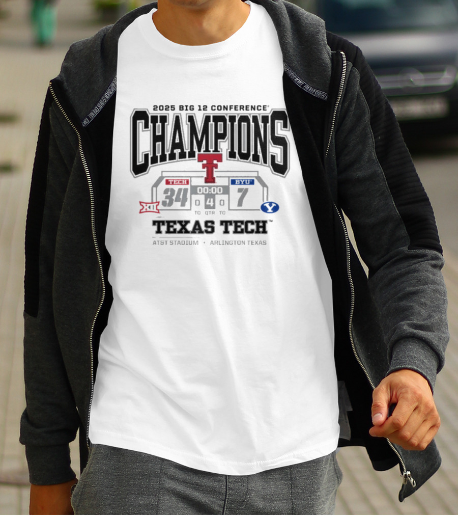 2025 Big 12 Conference Champions Texas Tech Vs BYU Final Score 34-7 AT&T Stadium Arlington Texas T-Shirt