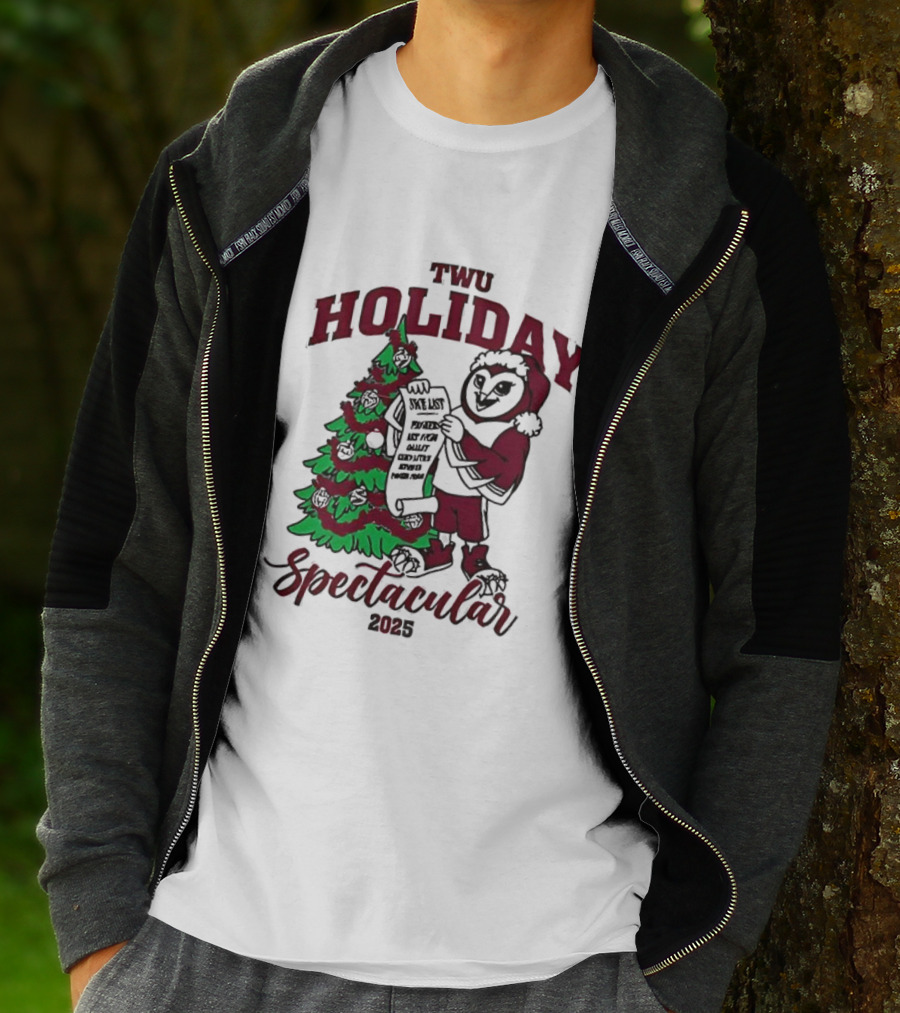 TWU Holiday Spectacular 2025 Merry Christmas Tree And Owl Santa T-Shirt