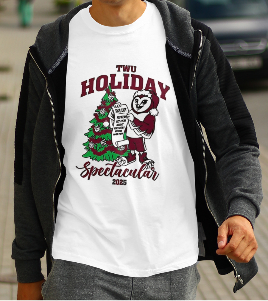 TWU Holiday Spectacular 2025 Merry Christmas Tree And Owl Santa T-Shirt