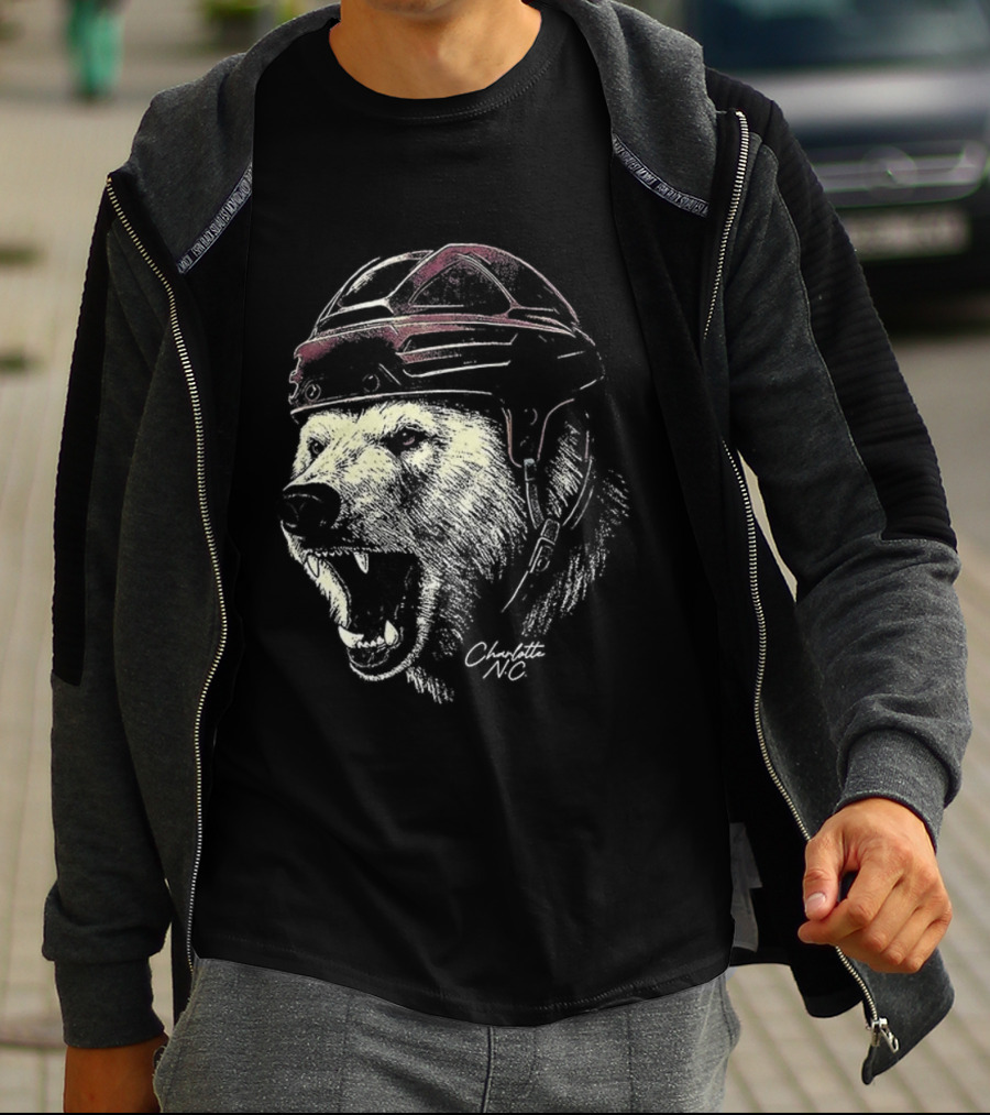 Charlotte Checkers Ice Hockey Furry Polar Mascot Helmet T-Shirt