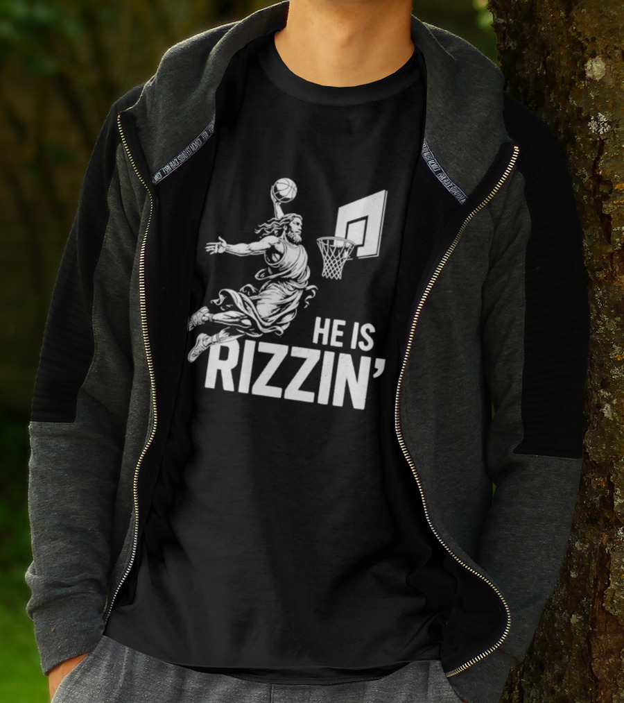 He Is Rizzin’ Funny Christian Jesus Basketball Dunk T-Shirt