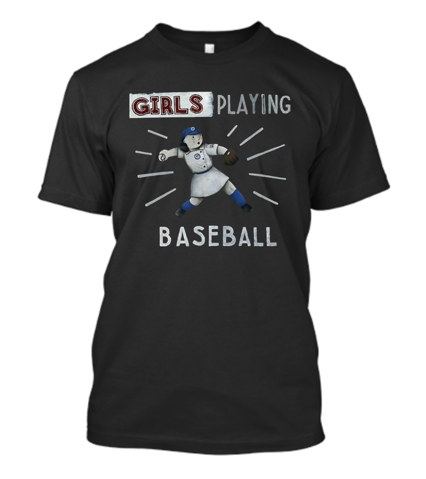 Girls Playing Baseball Vintage Cartoon Style T-Shirt