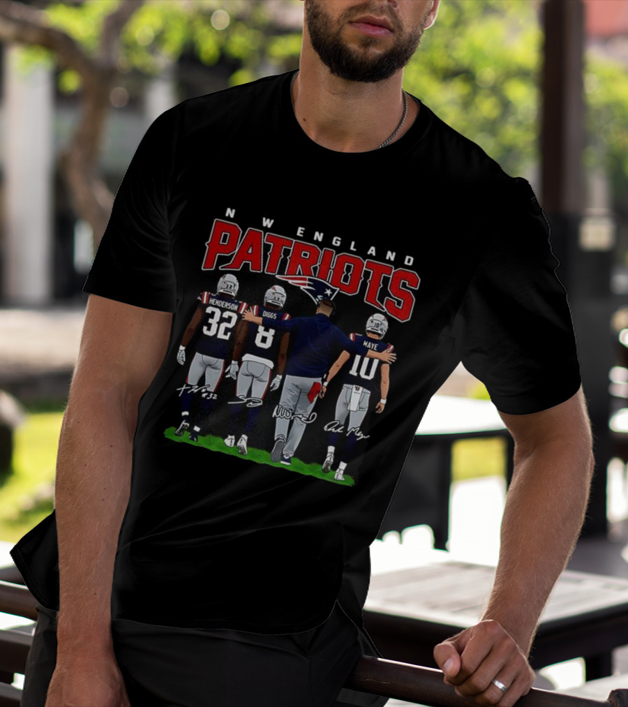New England Patriots Henderson Diggs Vrabel Maye Signatures T-Shirt