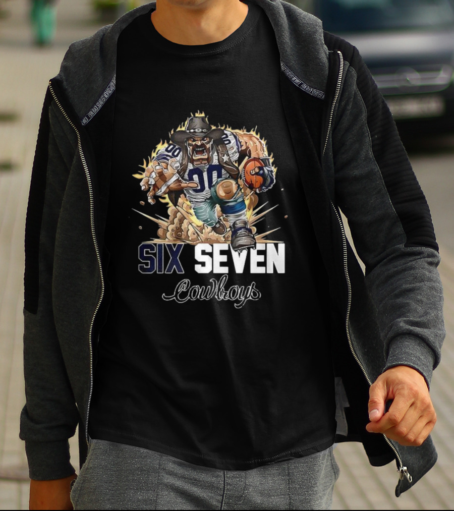 Cowboys Six Seven Mascot Football Character With Dynamic Motion T-Shirt