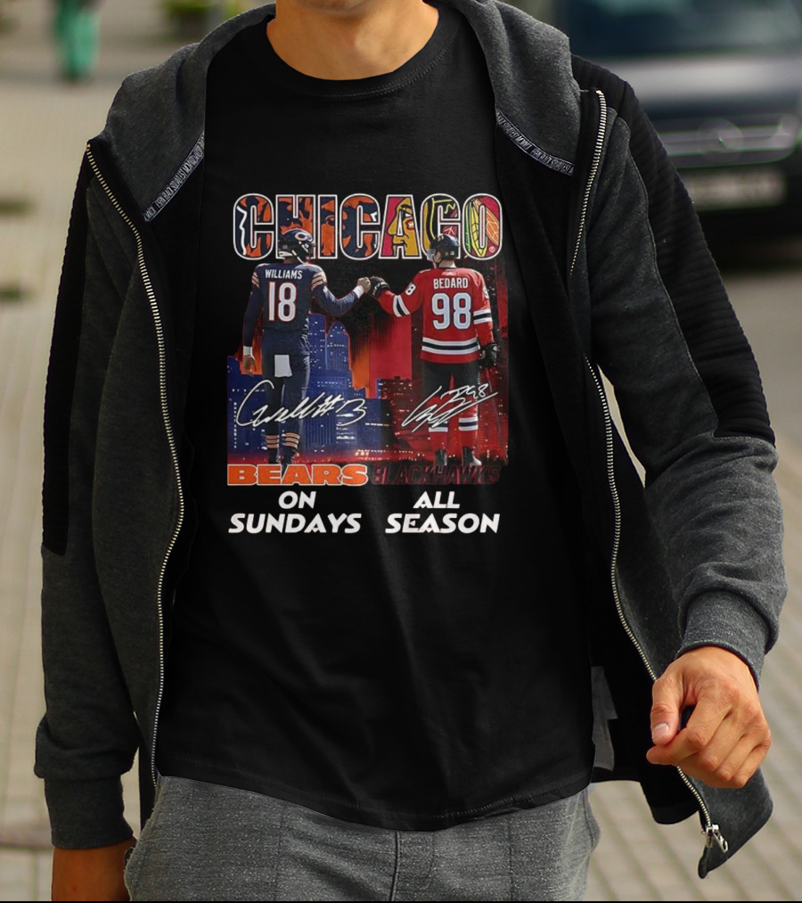 CHICAGO Bears Williams Sundays Blackhawks Bedard All Season T-Shirt