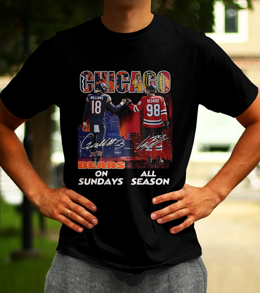 CHICAGO Bears Williams Sundays Blackhawks Bedard All Season T-Shirt