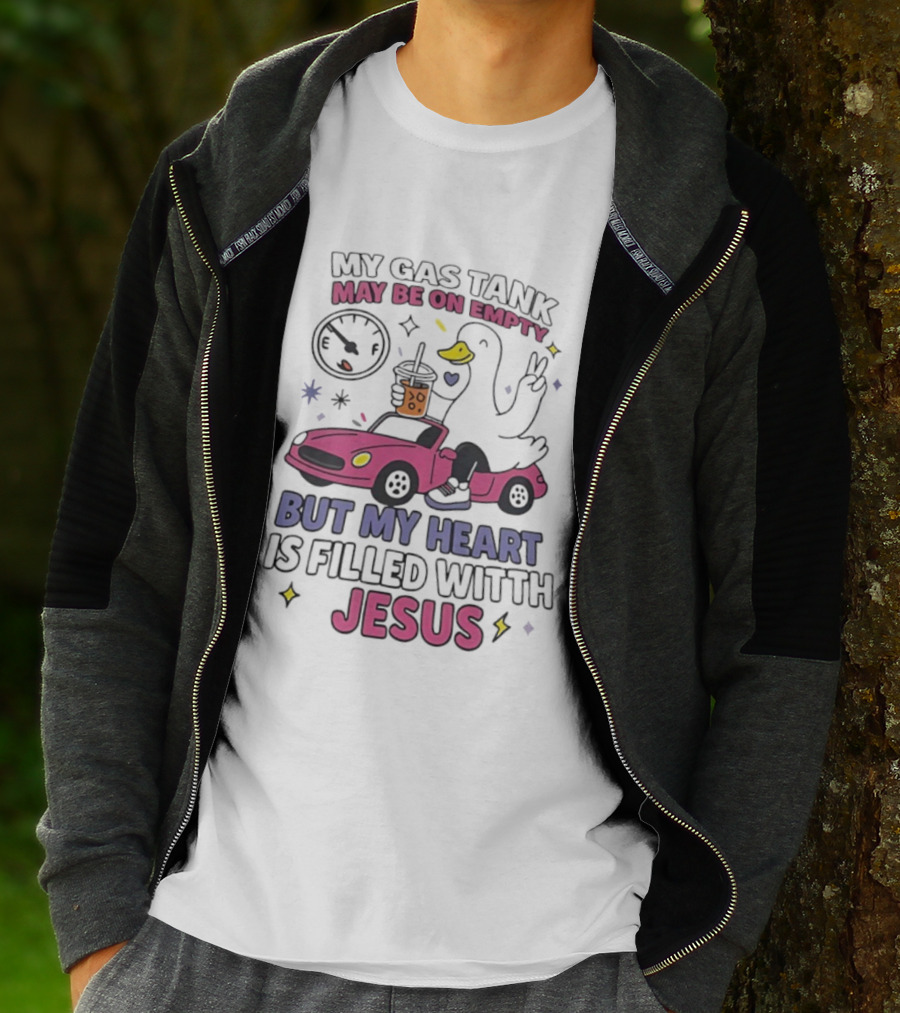 My Gas Tank May Be On Empty But My Heart Is Filled With Jesus Duck Car Boba Tea T-Shirt