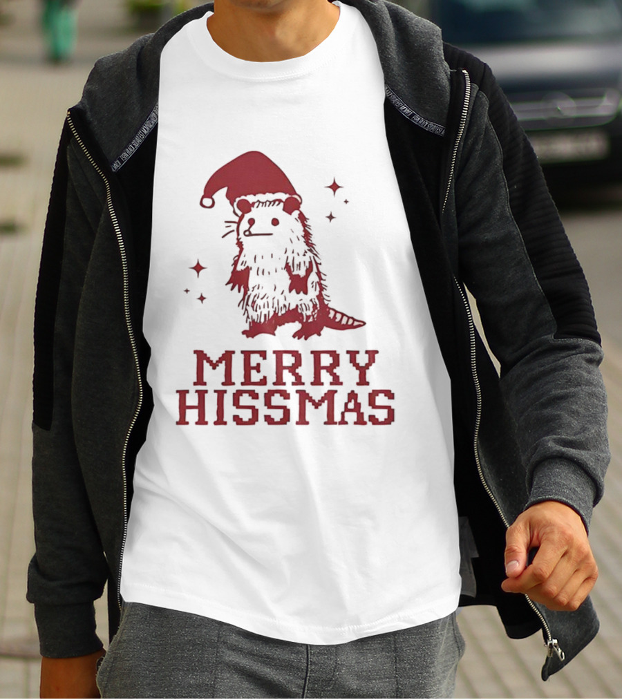 Merry Hissmas Opossum With Santa Hat Christmas Holiday Humor T-Shirt