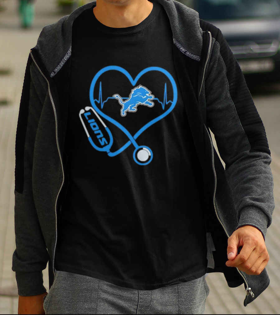 Detroit Lions Heart Rate Stethoscope Stylish Lions Fans T-Shirt