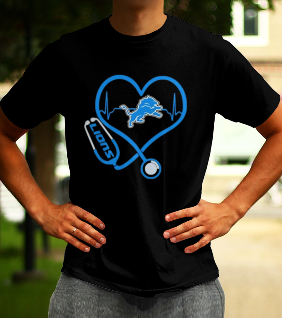Detroit Lions Heart Rate Stethoscope Stylish Lions Fans T-Shirt